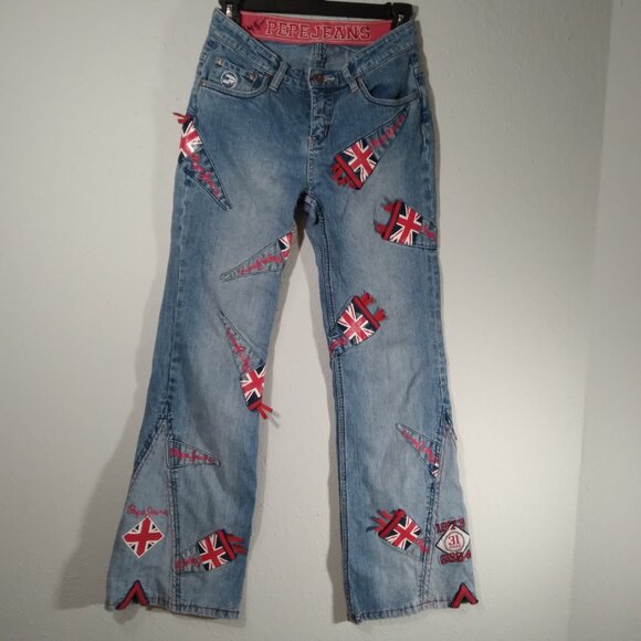 Pepe Jeans 31st ANNIVERSARY London Union Jack British Flag FLARED JEANS 25x29 - Picture 13 of 16